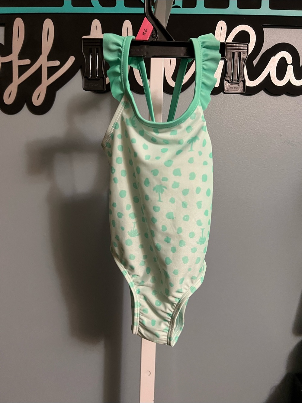 Cat & Jack Mint Green Polka Dot and Palm Trees One-Piece Swimsuit NWT